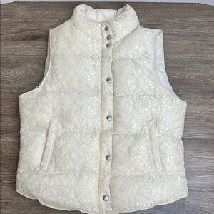 Denim & Supply Ralph Lauren Metallic Lace Puffer Vest Cream Gold Quilted M